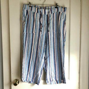 D&Co. Multicolor Striped Cropped Linen Pants